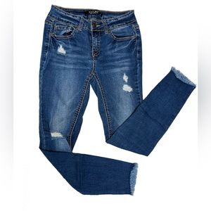 WAX Jean Distressed Frayed Skinny Jeans - Medium Wash